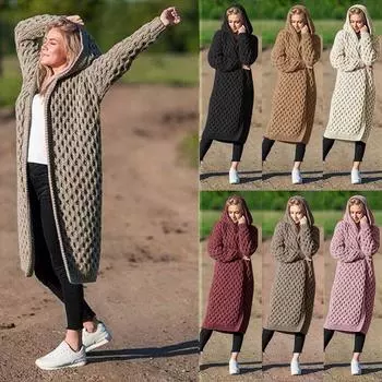 Женские зимние пальто, шерстяной кардиган, однотонная куртка, свитер, длинное свободное толстое пальто