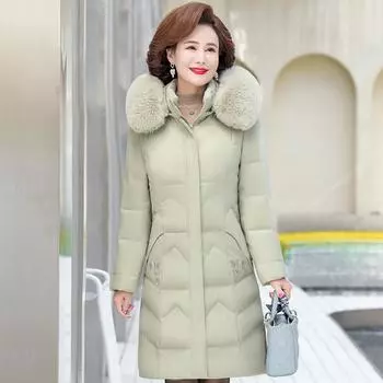 Женские зимние пальто среднего возраста, новые повседневные толстые теплые женские куртки с меховым воротником и капюшоном, длинные парки XL синий