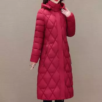 Женские зимние пальто среднего возраста с капюшоном, элегантные толстые теплые длинные парки для женщин, куртки XL чёрный