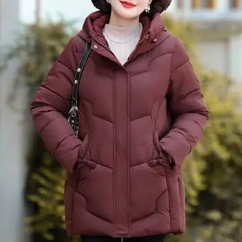 Женские зимние пальто среднего возраста с длинным рукавом, с капюшоном, элегантные свободные, толстые, теплые, короткие парки, женские куртки XL чёрный