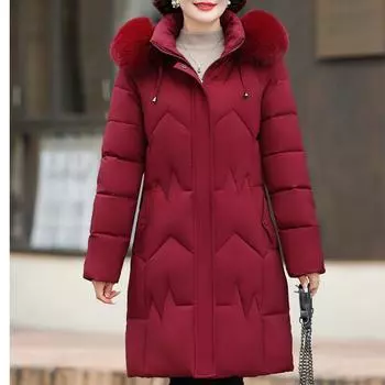 Женские зимние пальто среднего возраста с капюшоном и воротником из искусственного меха, свободные элегантные длинные парки больших размеров, толстые теплые женские куртки 2XL чёрный