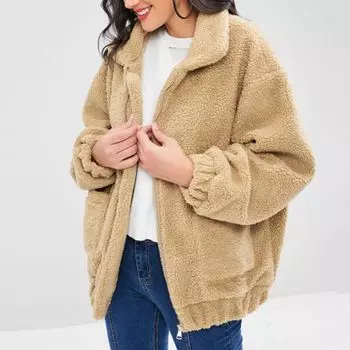 Женские зимние пальто Теплые плюшевые куртки Кардиган с открытой передней частью и длинными рукавами Модная пушистая верхняя одежда L