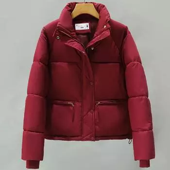 Женские зимние парки короткие корейские стильные 2023 новые модные хлопковые стеганые пальто на молнии для женщин M красный