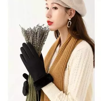 Женские зимние перчатки для сенсорного экрана из флиса и замши, теплые, мягкие, с меховой подкладкой, термо чёрный