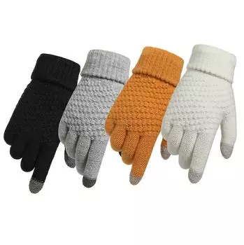 Женские зимние перчатки для сенсорных экранов из трикотажной шерсти - бархатная подкладка для тепла и езды на велосипеде One Size серый