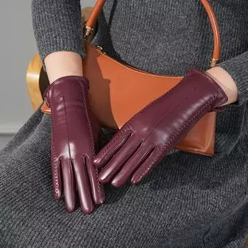 Женские зимние перчатки с плюшем и толстым экраном для тепла, модные для вождения и езды на велосипеде, ветрозащитные и морозостойкие L винный