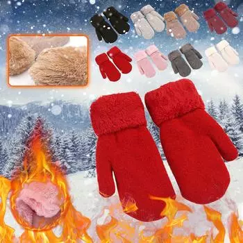 Женские зимние перчатки с теплой подкладкой - уютные теплые плюшевые толстые перчатки варежки чёрный