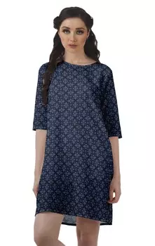 Женские зимние платья с 3 и 4 рукавами с принтом Moomaya, короткие качели с круглым вырезом 2XL синий