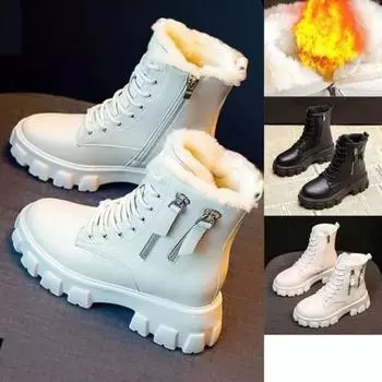 Женские зимние плюшевые бархатные хлопковые ботинки, теплые ботильоны, плотная хлопковая обувь, женские кожаные ботинки с высоким берцем, ботинки на платформе 35