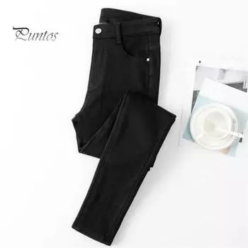 Женские зимние плюшевые джинсы с высокой талией, подкладка из плотного бархата, облегающие брюки-карандаш, застежка-молния на пуговицы, карманы, прямые брюки для улицы и вечеринки 29 темно-серого