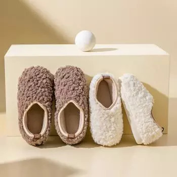 Женские зимние плюшевые хлопковые тапочки на каблуке для дома 44-45 коричневый