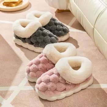 Женские зимние плюшевые нескользящие домашние туфли из хлопка с толстой подошвой Cotton shoes, 38-39 розовый