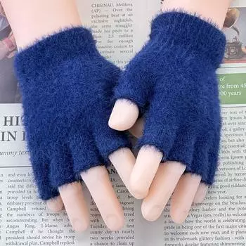 Женские зимние плюшевые перчатки без пальцев - однотонные перчатки для письма One Size хаки