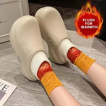 Женские зимние плюшевые теплые нескользящие тапочки на толстой подошве из ЭВА, простые и универсальные повседневные туфли для поваров 36-37 чёрный