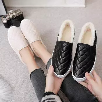 Женские зимние плюшевые туфли из хлопка без застежек: Теплая, удобная, легкая, нескользящая модель с меховой подкладкой. 40, M008 бежевый