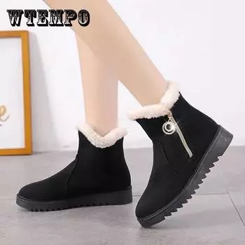 Женские зимние полусапоги на плоской подошве, теплая хлопковая обувь на мягкой подошве, однотонные универсальные зимние ботинки 40 чёрный