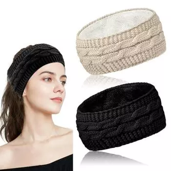 Женские зимние повязки на голову, вязаные женские повязки на голову для девочек, зимняя повязка на голову для женщин, вязаные повязки на голову для девочек, толстая эластичная лента для волос, толстые наушники чёрный