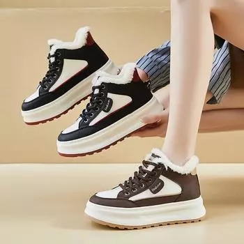 Женские зимние повседневные ботинки для ходьбы на толстой платформе, нескользящие зимние ботинки, теплые, со шнуровкой, с подкладкой из искусственного меха, короткие ботинки, теннисные кроссовки для женщин 35 коричневый