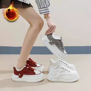 Женские зимние повседневные ботинки для ходьбы на толстой платформе, нескользящие зимние ботинки, теплые, со шнуровкой, с подкладкой из искусственного меха, короткие ботинки, теннисные кроссовки для женщин 35 бежевый