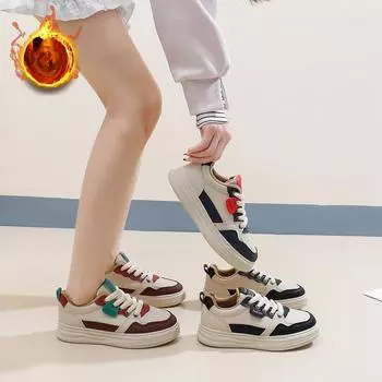 Женские зимние повседневные кроссовки на толстой платформе с подкладкой из искусственного меха, нескользящие кроссовки для ходьбы со шнуровкой, теплые кроссовки для бега и тенниса с подкладкой из флиса для женщин 35 чёрный