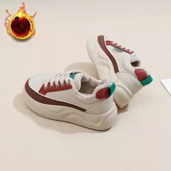 Женские зимние повседневные кроссовки на толстой платформе с подкладкой из искусственного меха, нескользящие кроссовки для ходьбы со шнуровкой, теплые кроссовки для бега и тенниса с подкладкой из флиса для женщин 35 красный