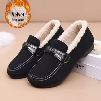 Женские зимние повседневные нескользящие теплые туфли без застежек с бархатом 39 серый