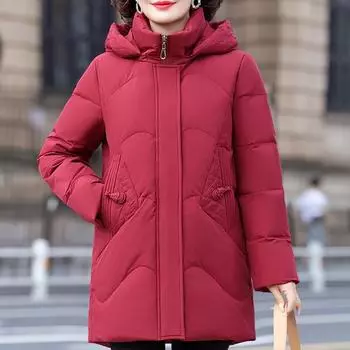 Женские зимние пуховики среднего возраста, винтажные Prakas с капюшоном, большие размеры, элегантные толстые теплые пуховики, женская верхняя одежда XL вино красного