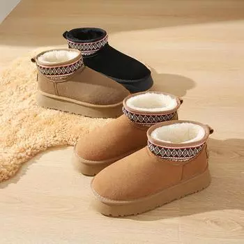 Женские зимние пушистые ботинки для снега, нескользящая толстая платформа, подкладка из искусственного меха, ботильоны, обувь для женщин, удобные теплые короткие ботинки из искусственной замши для ходьбы 35