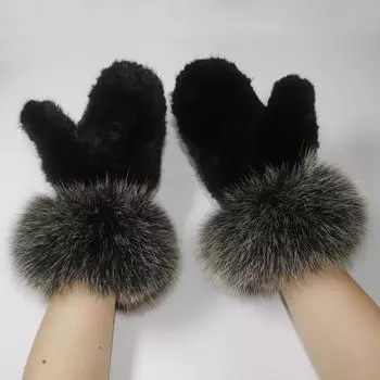Женские зимние роскошные перчатки из 100% натурального меха норки с мехом лисы, натуральные теплые перчатки из натурального меха, женские уличные варежки из натурального меха норки, сохраняющие тепло Elasticity чёрный