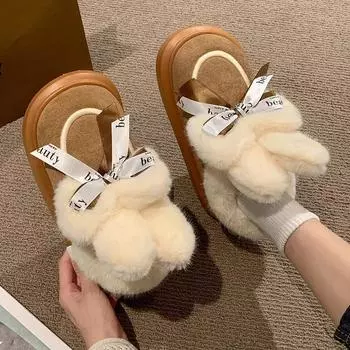 Женские зимние сапоги 2024 года, дизайнерские теплые бархатные хлопковые туфли, женские утолщенные короткие сапоги принцессы с бантом, Zapatos De Mujer 36-37