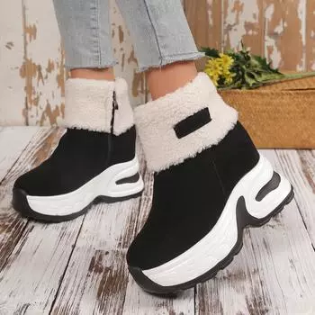 Женские зимние сапоги 2024 года, зимние новые модные теплые утолщенные пушистые сапоги, женская повседневная удобная обувь на платформе, увеличивающая рост для женщин 35 серый