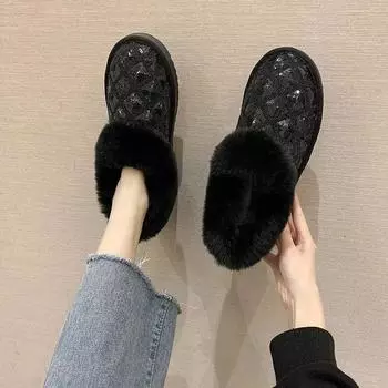 Женские зимние сапоги, элегантные, на низком каблуке, женские, со стразами, ботильоны с круглым носком, шикарные, горячая акция, не скользят 35