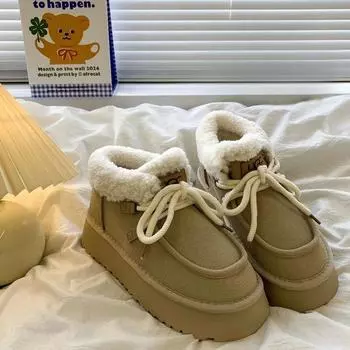 Женские зимние сапоги элегантные на платформе среднего каблука, новинка в женской обуви, массивная зимняя обувь 2024 года, новинка, тренд, большой размер, теплая работа 35