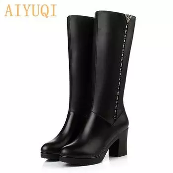 Женские зимние сапоги, ботинки из натуральной кожи, женские длинные сапоги, теплые зимние ботинки на шерстяной подкладке, модная обувь 35