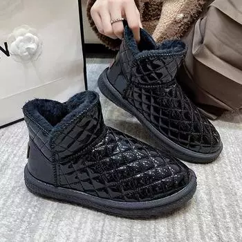 Женские зимние сапоги, черные туфли для женщин, с круглым носком, элегантные, с низким каблуком, до щиколотки, горячая стильная цена, новая распродажа рока 35