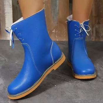 Женские зимние сапоги для женщин 2024 зимние меховые плюшевые ботинки на шнуровке женские плоские ботинки большого размера 43 обувь теплые ботинки кожаные женские туфли 35 чёрный