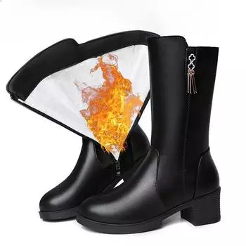 Женские зимние сапоги до середины голени, теплые плюшевые женские сапоги на высоком каблуке, высококачественные женские зимние сапоги 35 чёрный