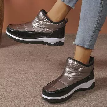 Женские зимние сапоги Fuzzy, нескользящие полусапожки с подкладкой из искусственного меха, зимние теплые короткие сапоги на платформе, удобные прогулочные ботинки с подкладкой из флиса, женская обувь 36 золотой