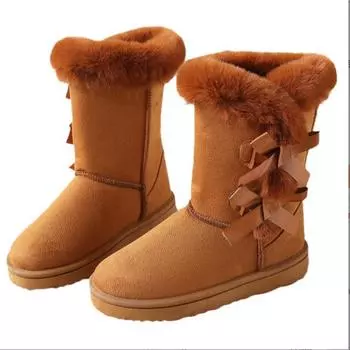 Женские зимние сапоги из флокированной пушистой замши, милые теплые сапоги с круглым носком и принтом бабочек, осенне-зимние хлопковые туфли на толстой подошве 37 чёрный