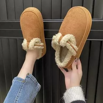 Женские зимние сапоги из хлопка на плоской подошве, модные теплые туфли на платформе из замши, новые трендовые короткие плюшевые повседневные женские сапоги Zapatos De Mujer 36-37 кофейный