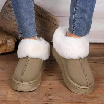Женские зимние сапоги из искусственного меха, противоскользящие плюшевые зимние сапоги, женские теплые хлопковые ботинки на толстой подошве, толстая подошва 36