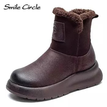 Женские зимние сапоги из натуральной кожи, мягкие высокие сапоги на толстой подошве, винтажные модные женские ботинки 35 коричневый
