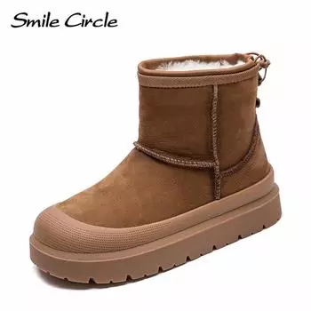 Женские зимние сапоги из натуральной кожи, шерстяные теплые сапоги с толстой подошвой, модные удобные повседневные сапоги 35 коричневый