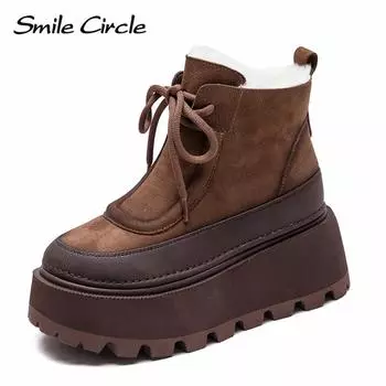 Женские зимние сапоги из натуральной кожи, шерстяные сапоги на шнуровке с толстой подошвой, модные удобные женские сапоги 35 коричневый