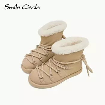 Женские зимние сапоги из натуральной кожи, плюшевые ботинки на шнуровке с толстой подошвой, модные удобные женские сапоги 35 бежевый