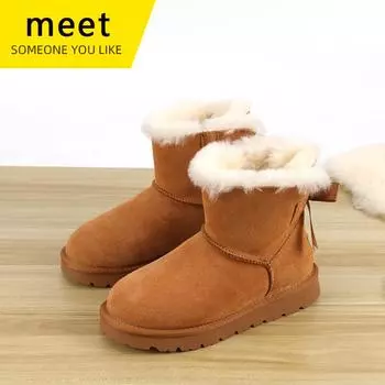 Женские зимние сапоги из натуральной кожи, овчины и меха - короткие, нескользящие, зимние ботинки из шерсти и хлопка Size 37