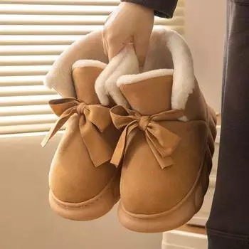 Женские зимние сапоги Kawaii Booties Ribbons Bow Shoes для женщин Cute Ankle Pink Comfortable And Elegant Style Low Price Hot 36