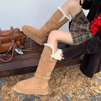 Женские зимние сапоги Milk Huhu two wear с толстой подошвой, нескользящие, теплые, бархатные, хлопковые сапоги для снега 35