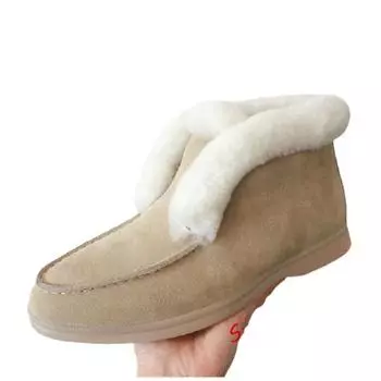 Женские зимние сапоги, мокасины из коровьей замши, теплые меховые туфли из натурального меха, короткие сапоги, женские ботильоны 35 абрикосовый