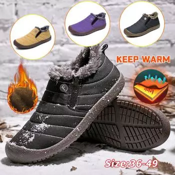 Женские зимние сапоги, мужская зимняя хлопчатобумажная обувь, супер теплые ботильоны, водонепроницаемые теплые плюшевые сапоги, утепленная обувь с высоким берцем, уличные теплые меховые кроссовки 36 чёрный